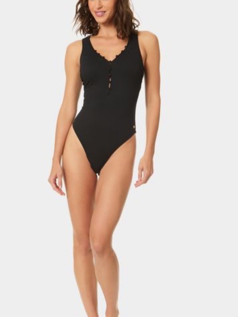 NWT CeCe V-Neck High Button Front One Piece Bathing Suit